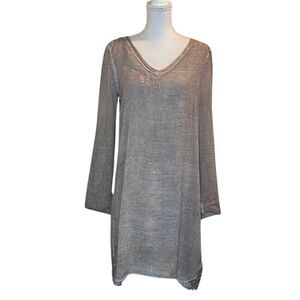 Anthropologie Braez Day Dress. Long sleeves, lace inserts. Light gray. M